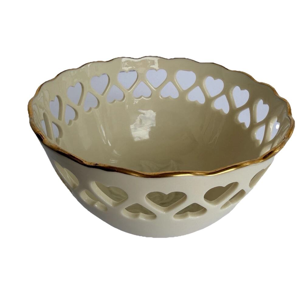 Lenox Heart Collection Bowl 5.5” Heart Cut Outs Ivory Gold 24kt Rim Vintage NEW